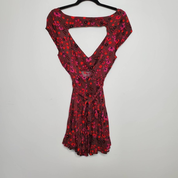 FREE PEOPLE • Red Plum It Takes Two Wrap Front Keyhole Mini Dress Sz M - Picture 8 of 9